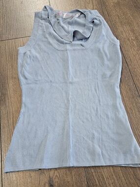 Light Blue Ribbed Sleeveless Knit Tank Top
